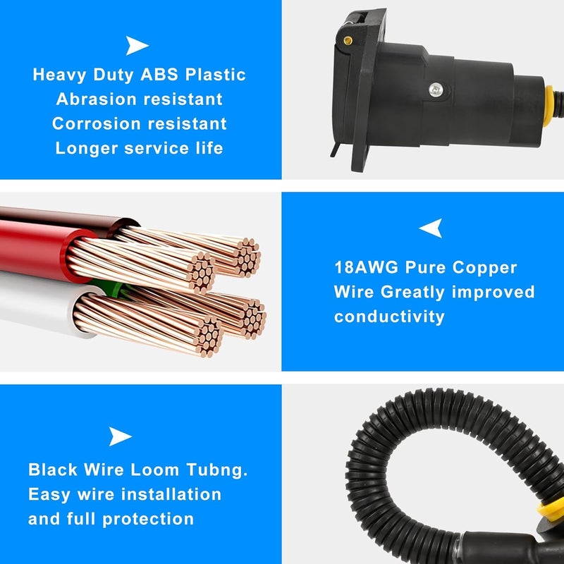KTIPERN 4 Pin to 7 Pin Trailer Adapter, 7 Way Round to 4 Way Flat Trailer Light Plug Adapter, Upgrade 18AWG Copper Wire with Mounting Bracket for RV Truck Factory Tow Kits - Image 4